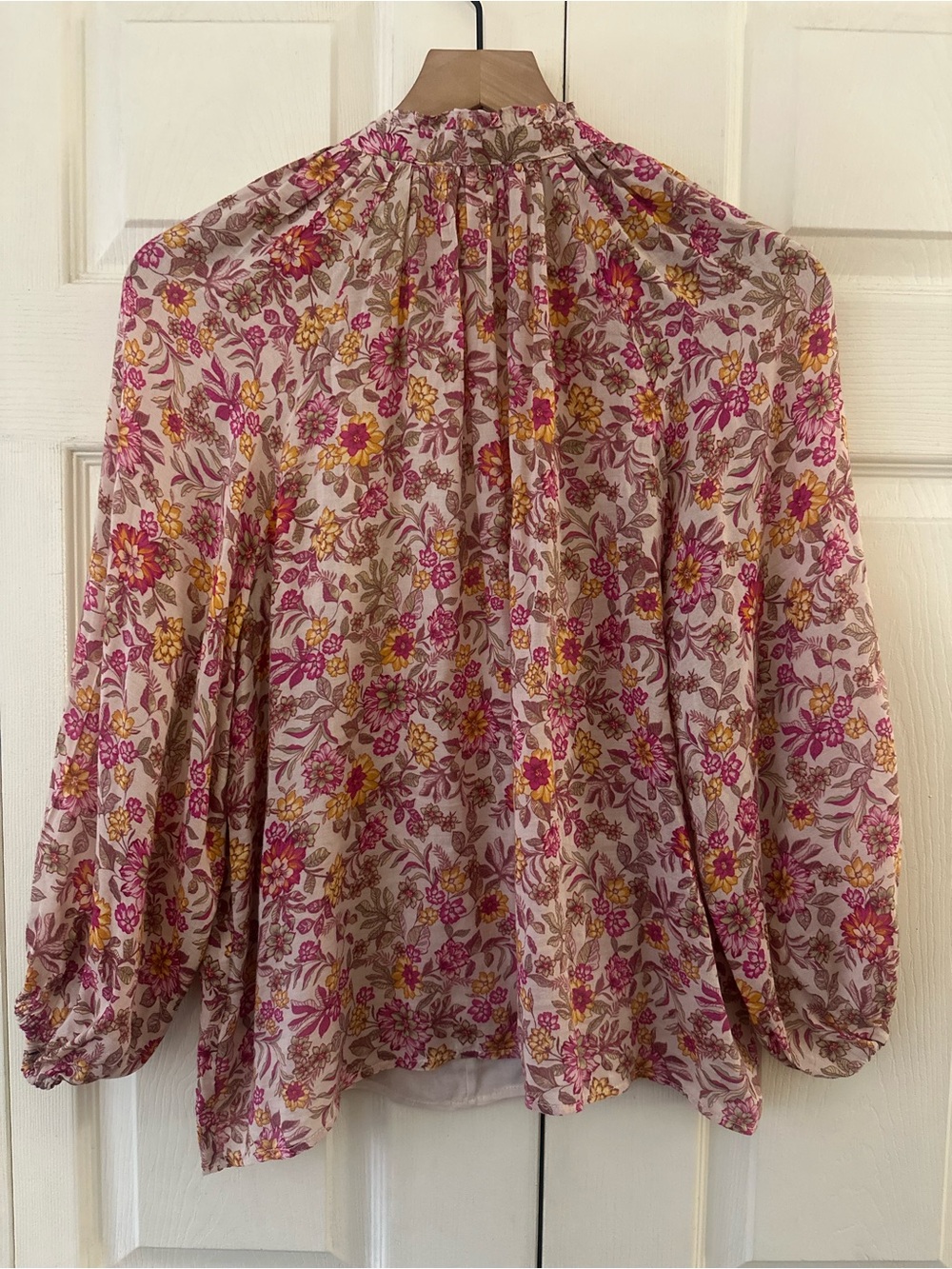 Evereve Z Supply Boho Chic Floral V-Neck Peasant Blouse - Pink Floral Sz Small - Picture 8 of 10